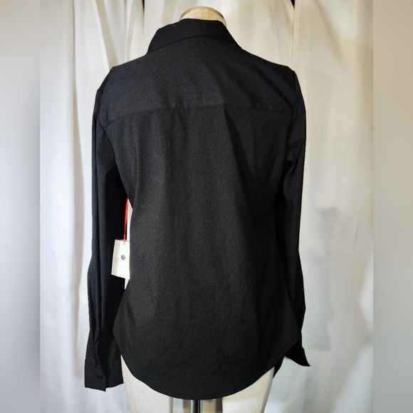Elle TAG Button Down Shirt, Women,Collar Roll Tab/Long Sleeves, Blck, Stretch,XS - Picture 5 of 12